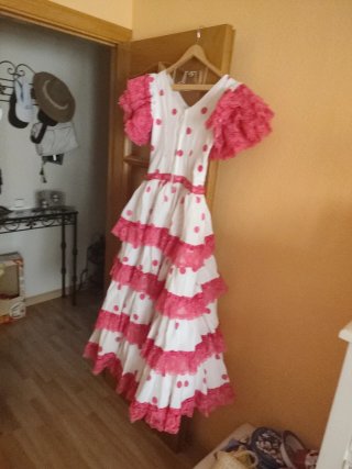 Vestido de Flamenca blanco y rosa