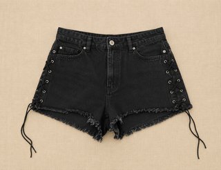 Shorts vaqueros negros tiro alto cordones