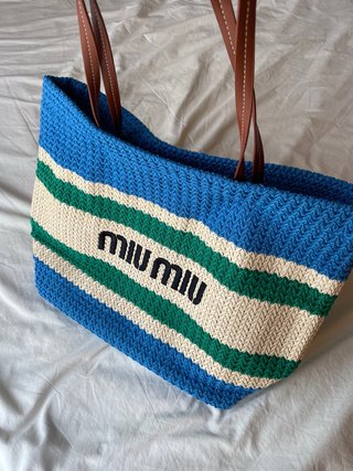 Borsa Miu Miu Rafia a Righe Blu Beige