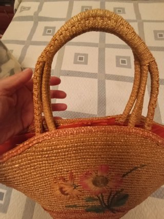Bolso de paja vintage flores