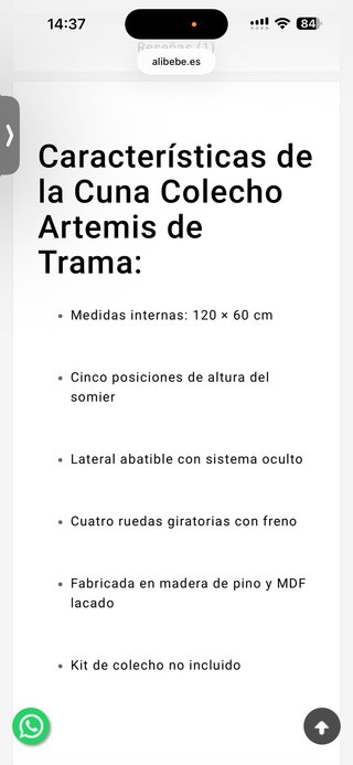 Cuna colecho Trama con ruedas