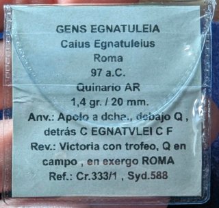 Moneda romana plata Gens Egnatuleia 97 a.C.