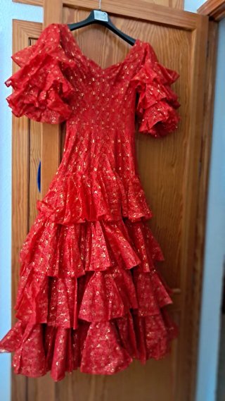 Traje Flamenco Rojo con Dorado