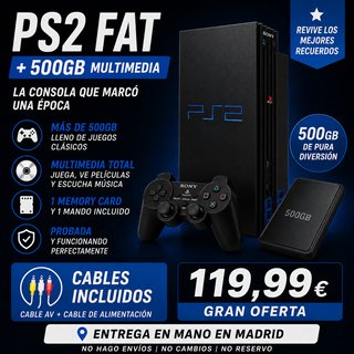 PS2 Fat 500GB Multimedia + Mando