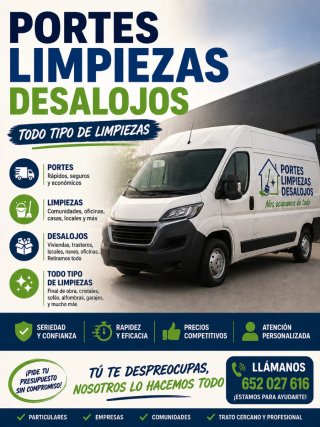 Portes limpiezas desalojos de todo tipo