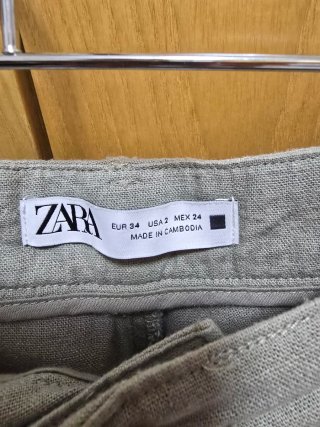 Pantalón Zara Lino Verde Militar