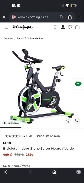 Bicicleta Spinning Salter S-590 Negra/Verde