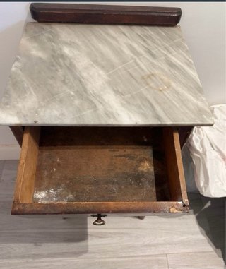 Mesita auxiliar antigua madera y mármol