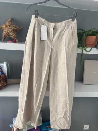 Traje Zara Lino Chaqueta y Pantalón Beige