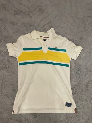 Polo Tommy Hilfiger Blanco Rayas Amarillas