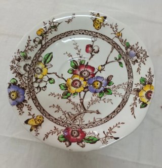 Antica alzatina in porcellana inglese piede silver