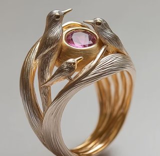 Anello nido oro rosa con pietra rossa tg. 7