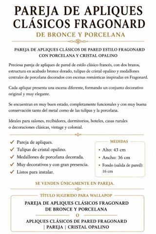 Pareja de apliques clásicos dorados