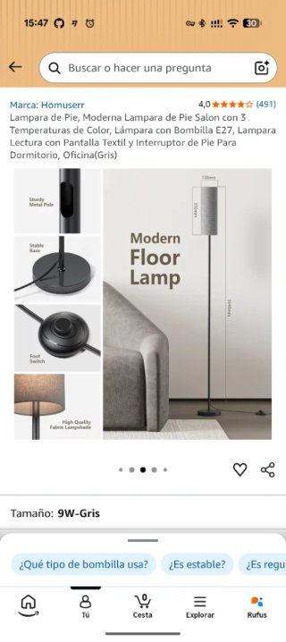 Lámpara de Pie Homuserr Gris
