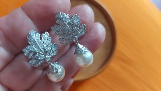 Pendientes Novia Perla y Hoja Plata