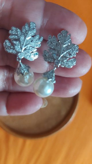 Pendientes Novia Perla y Hoja Plata