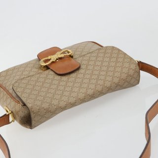 CELINE Macadam Canvas Shoulder Bag PVC Beige Gold