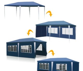 Carpa azul de tela y metal