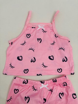 Pijama niña rosa con corazones y pestañas