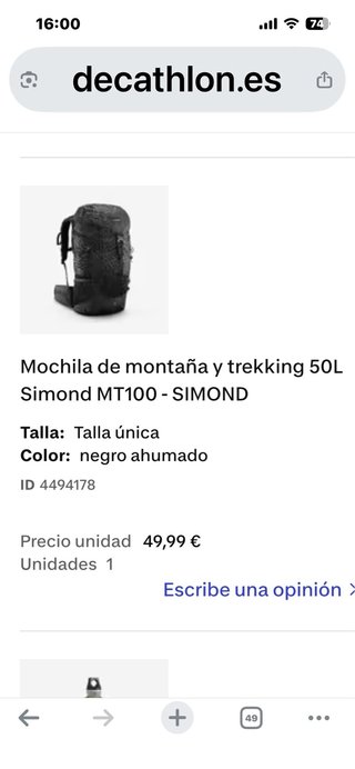 Mochila Montaña Trekking 50L Forclaz negra Decathl