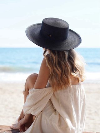 Sombrero Canotier Paja Negro