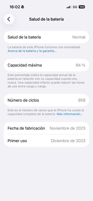 iPhone 15 Pro 84% Capacidad Máxima