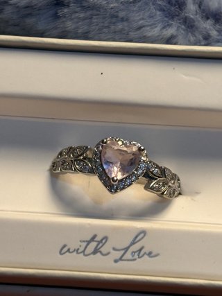 Anillo Plata Ley Corazón Rosa Circonitas