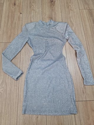 Vestido fiesta plateado talla S