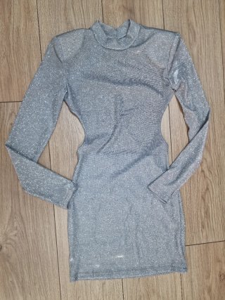 Vestido fiesta plateado talla S