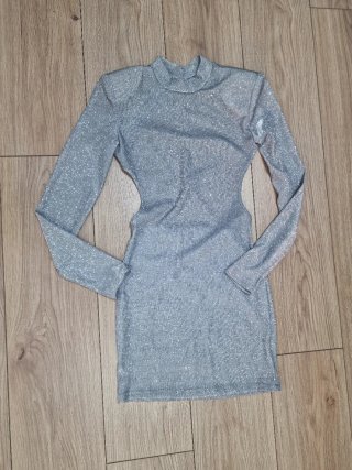 Vestido fiesta plateado talla S