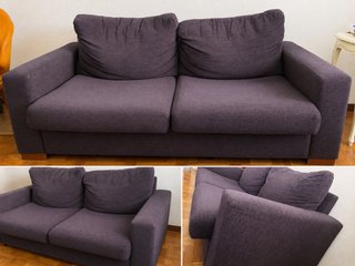 Sofá 2 plazas tela gris/morado