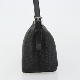CELINE C Macadam Canvas Shoulder Bag Black Silver