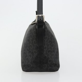 CELINE C Macadam Canvas Shoulder Bag Black Silver