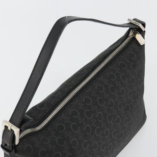 CELINE C Macadam Canvas Shoulder Bag Black Silver