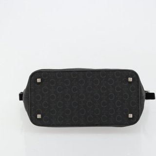 CELINE C Macadam Canvas Shoulder Bag Black Silver