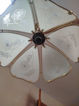 Lámpara de techo vintage dorada con cristal