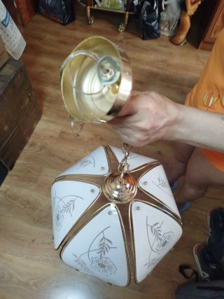 Lámpara de techo vintage dorada con cristal