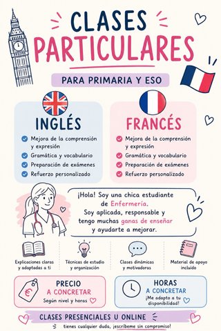 Clases particulares de inglés, francés y más.