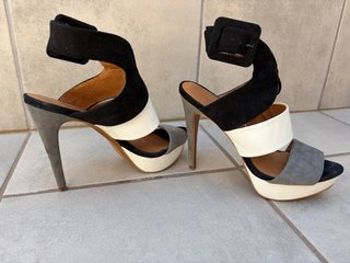 Sandalias Zara Tacón Negro Gris Blanco