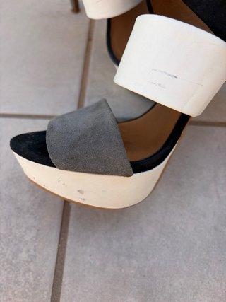 Sandalias Zara Tacón Negro Gris Blanco