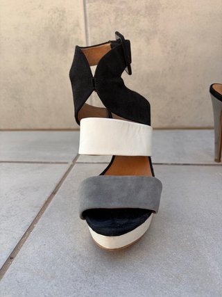 Sandalias Zara Tacón Negro Gris Blanco