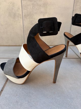 Sandalias Zara Tacón Negro Gris Blanco