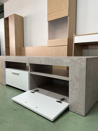 Mesa TV 2 cajones madera y blanco