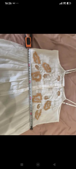 Vestido largo tirantes beige y blanco