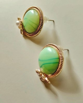 Pendientes Vintage Flor Perla Dorados Verdes