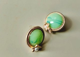 Pendientes Vintage Flor Perla Dorados Verdes