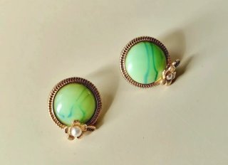 Pendientes Vintage Flor Perla Dorados Verdes