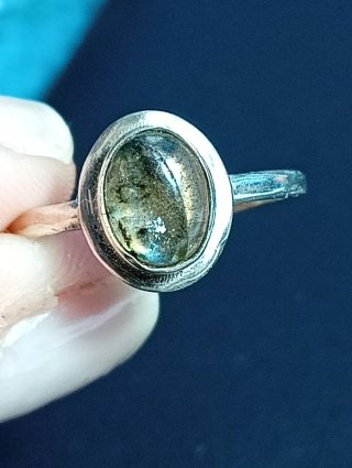 Anillo Plata Ley Labradorita natural sin pulir