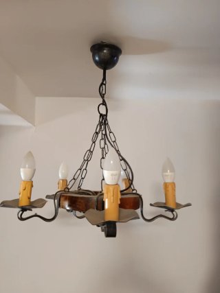 Lámpara rústica colgante metal y madera