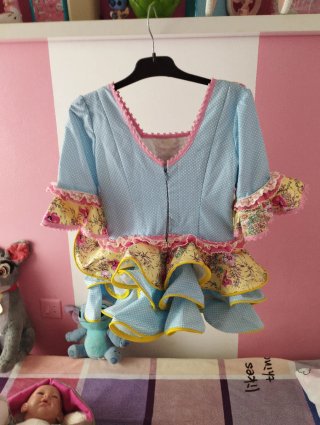 Vestido Flamenca Azul y Rosa Talla 4 a 5